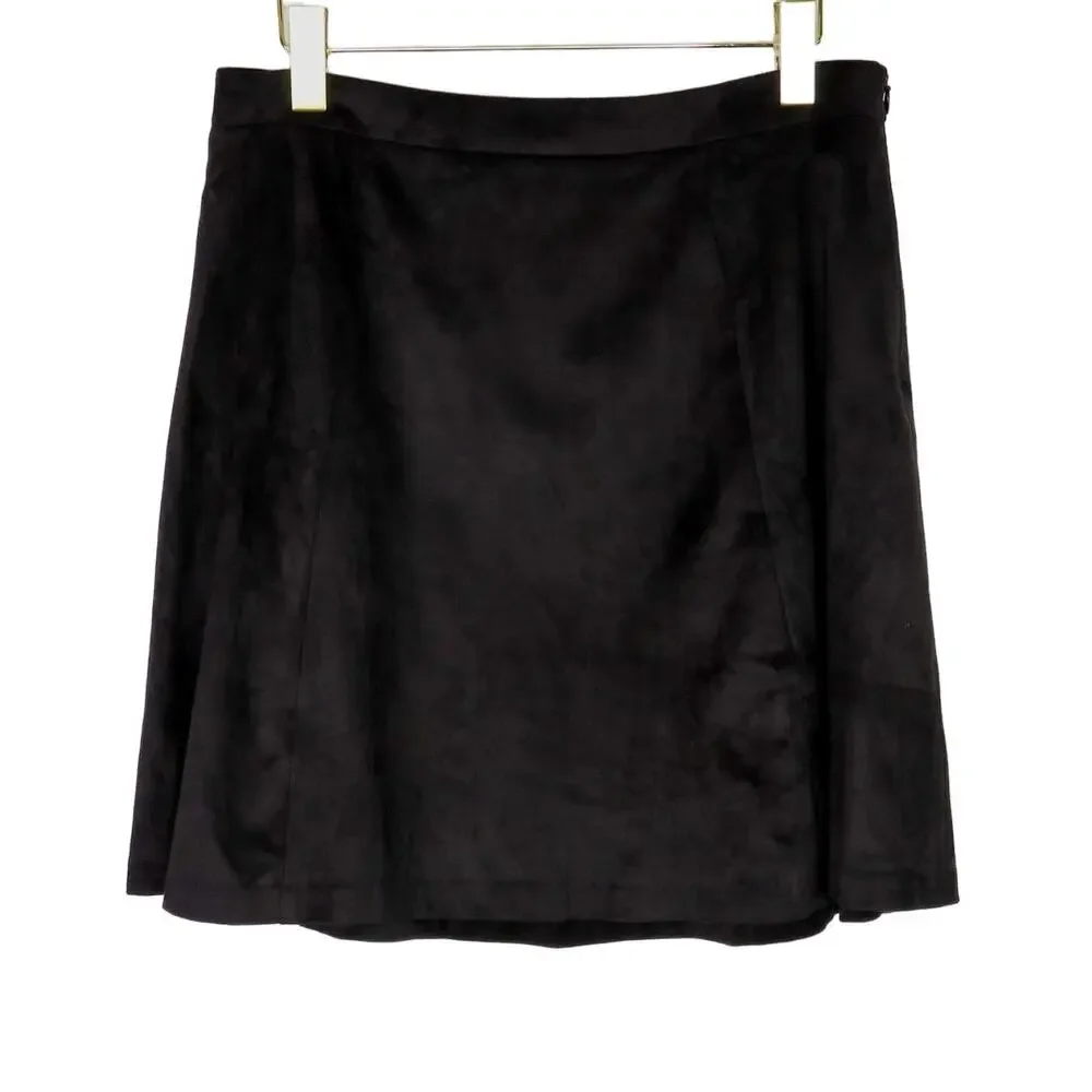 Revole Pixley High Rise A-Line High Rise Black Suede Mini Skirt 10